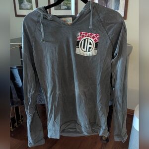 Pressbox Charcoal Hoodie with Red Accent
